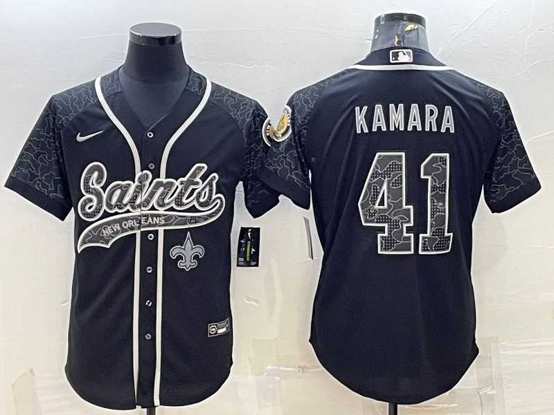 Mens New Orleans Saints #41 Alvin Kamara Black Reflective Limited Stitched Football Jersey